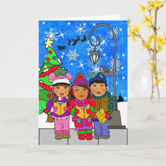 Merry Kerstmis feestdag kinderwagens Kaart (Gele Bloem)