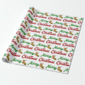 Merry Kerstmis Flying Reindeer Red script Cadeaupapier (Uitgerold)