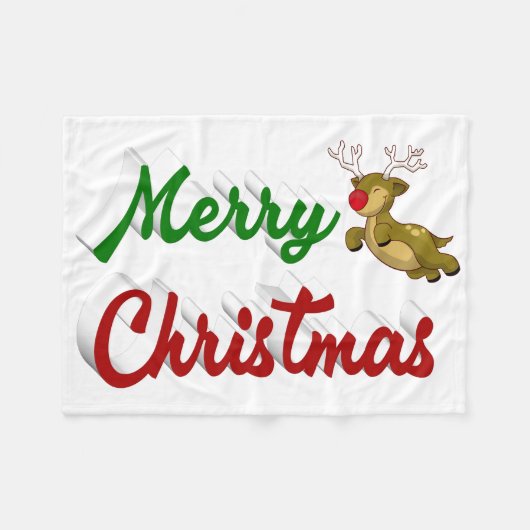 Merry Kerstmis Flying Reindeer Red script Fleece Deken (Voorkant (Horizontaal))