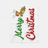 Merry Kerstmis Flying Reindeer Red script Fleece Deken (Voorkant)