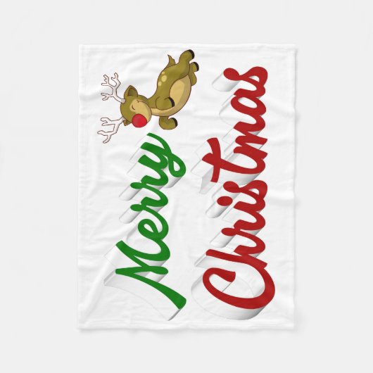 Merry Kerstmis Flying Reindeer Red script Fleece Deken (Voorkant)
