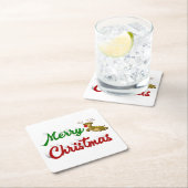 Merry Kerstmis Flying Reindeer Red script Kartonnen Onderzetters (Insitu)