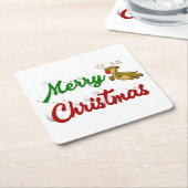 Merry Kerstmis Flying Reindeer Red script Kartonnen Onderzetters (Schuin)