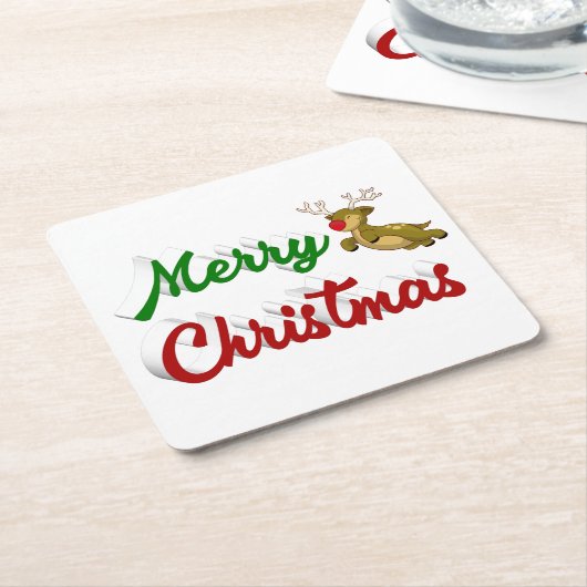 Merry Kerstmis Flying Reindeer Red script Kartonnen Onderzetters (Schuin)