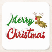 Merry Kerstmis Flying Reindeer Red script Kartonnen Onderzetters (Voorkant)