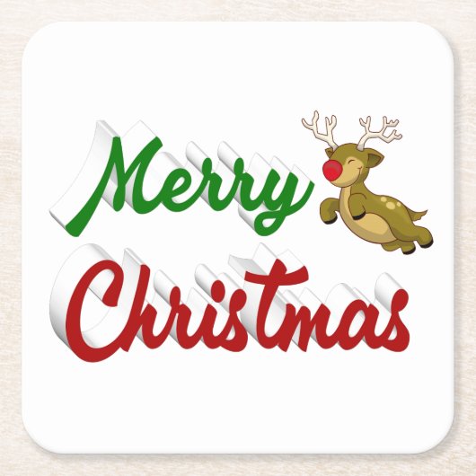 Merry Kerstmis Flying Reindeer Red script Kartonnen Onderzetters (Voorkant)