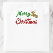 Merry Kerstmis Flying Reindeer Red script Ovale Sticker (Tas)