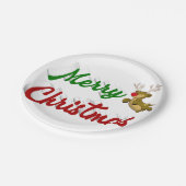 Merry Kerstmis Flying Reindeer Red script Papieren Bordje (Gekanteld)