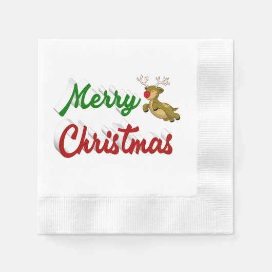 Merry Kerstmis Flying Reindeer Red script Servet (Voorkant)