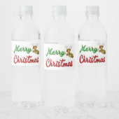 Merry Kerstmis Flying Reindeer Red script Waterfles Etiket (Flessen)