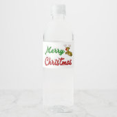 Merry Kerstmis Flying Reindeer Red script Waterfles Etiket (Voorkant)