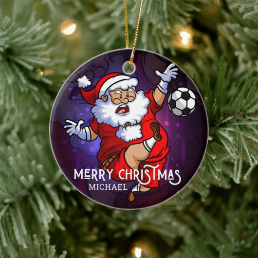 Merry Kerstmis Football Santa Persoonlijk Keramisch Ornament (Boom)