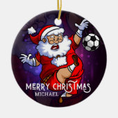 Merry Kerstmis Football Santa Persoonlijk Keramisch Ornament (Voorkant)