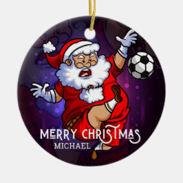 Merry Kerstmis Football Santa Persoonlijk Keramisch Ornament