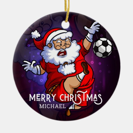 Merry Kerstmis Football Santa Persoonlijk Keramisch Ornament (Voorkant)