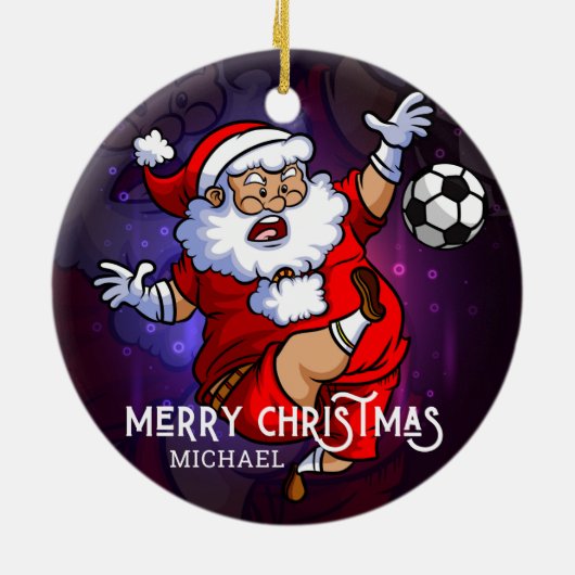Merry Kerstmis Football Santa Persoonlijk Keramisch Ornament (Achterkant)