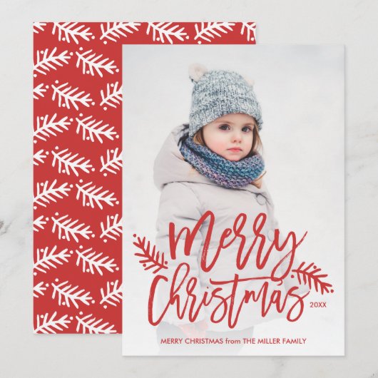 Merry Kerstmis Foto Lettered Holiday Feestdagenkaart (Voorkant / Achterkant)