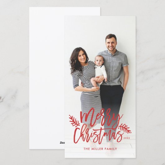 Merry Kerstmis Foto Lettered Holiday Feestdagenkaart (Voorkant / Achterkant)