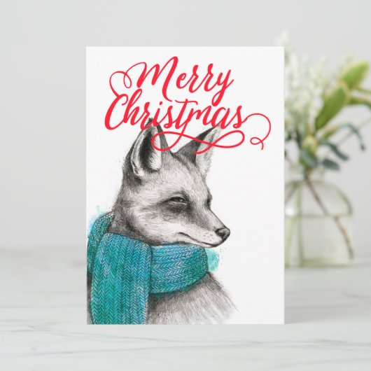 Merry Kerstmis Fox Drawing (Staand voorkant)