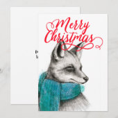 Merry Kerstmis Fox Drawing (Voorkant / Achterkant)