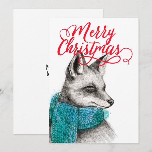 Merry Kerstmis Fox Drawing (Voorkant / Achterkant)