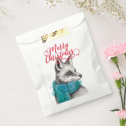 Merry Kerstmis Fox Drawing Bedankzakje (Gezegeld)