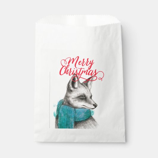 Merry Kerstmis Fox Drawing Bedankzakje (Voorkant)