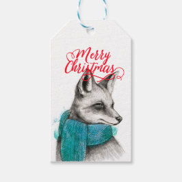 Merry Kerstmis Fox Drawing  Cadeaulabel