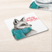Merry Kerstmis Fox Drawing Kartonnen Onderzetters (Schuin)