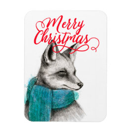 Merry Kerstmis Fox Drawing Magneet