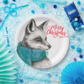 Merry Kerstmis Fox Drawing Papieren Bordje (Feest)