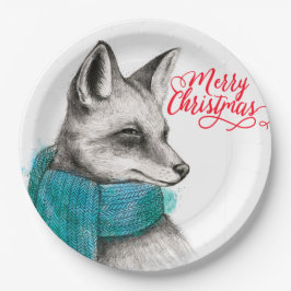 Merry Kerstmis Fox Drawing Papieren Bordje