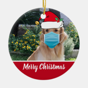 Merry Kerstmis Funny Dog in Face Mask Keramisch Ornament