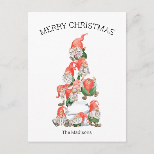 Merry Kerstmis Funny Gnomes Tree Feestdagenkaart (Voorkant)