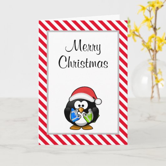 Merry Kerstmis Funny Penguin-kerstkaart Kaart (Gele Bloem)