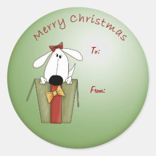 Merry Kerstmis Funny Puppy Dog Face Gift Label
