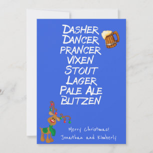 Merry Kerstmis Funny Reindeer Names Beer Feestdagenkaart