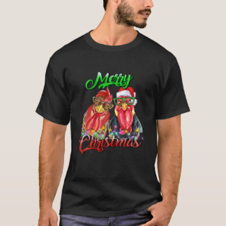 Merry Kerstmis Funny Roosters Farming Chicken Lig T-shirt