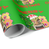 Merry Kerstmis Funny Santa Tiki Cadeaupapier (Rol Hoek)