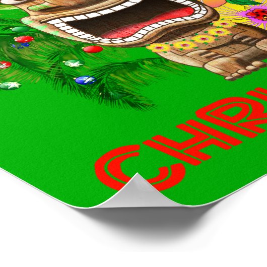 Merry Kerstmis Funny Santa Tiki Poster (Hoek)