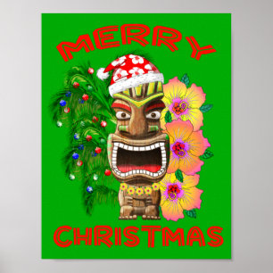 Merry Kerstmis Funny Santa Tiki Poster