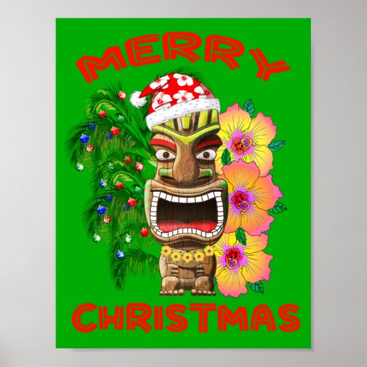 Merry Kerstmis Funny Santa Tiki Poster (Voorkant)