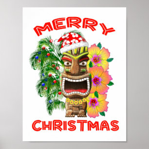 Merry Kerstmis Funny Santa Tiki Poster