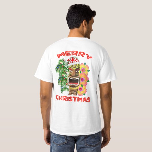 Merry Kerstmis Funny Santa Tiki T-shirt (Achterkant volledig)