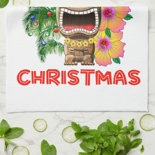 Merry Kerstmis Funny Santa Tiki Theedoek (Gevouwen)