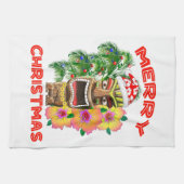 Merry Kerstmis Funny Santa Tiki Theedoek (Horizontaal)