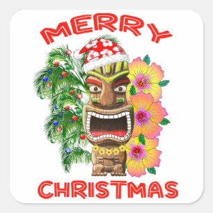 Merry Kerstmis Funny Santa Tiki Vierkante Sticker