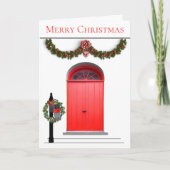 Merry Kerstmis Garland Mailbox Wreatred Portier Feestdagen Kaart (Voorkant)