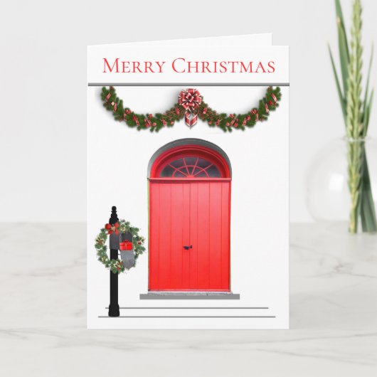 Merry Kerstmis Garland Mailbox Wreatred Portier Feestdagen Kaart (Voorkant)