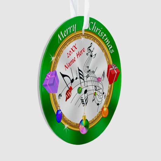 Merry Kerstmis Gepersonaliseerde Musical Note Orna Ornament (voorkant)
